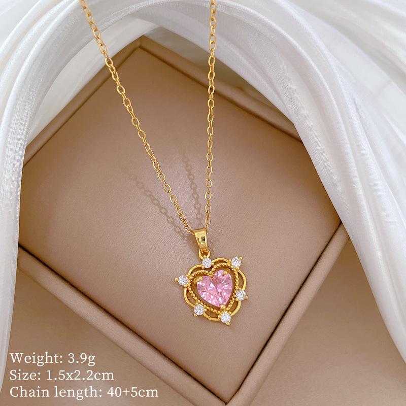Copper Micro-Inlaid Love Light Luxury Temperament Gorgeous Full Diamond Necklace Female Versatile Collarbone Chain Titanium Steel