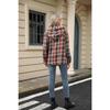 Women Loose Long Sleeve Hooded Button Plaid Pullover Sweatshirt