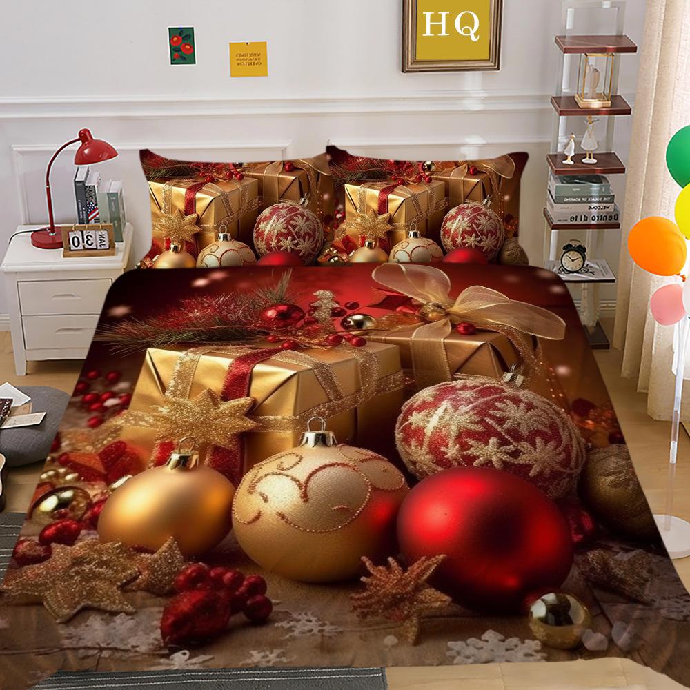 Christmas Tree 3D Printed Polyester Pillowcase Quilt Cover Two Or Three-Piece Set