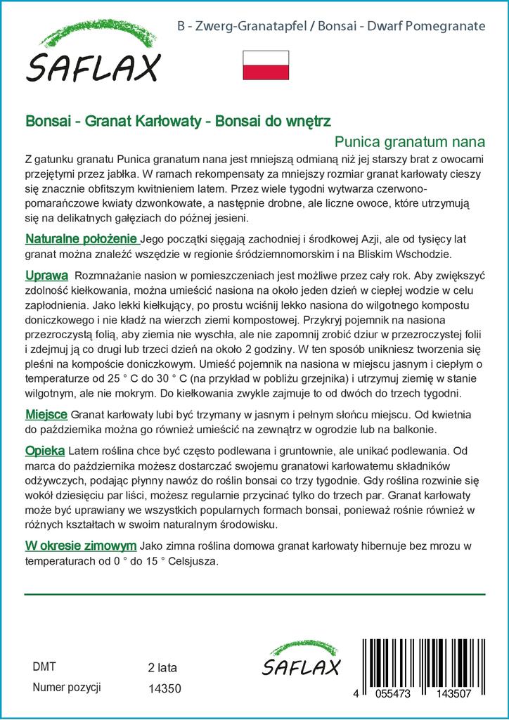 SAFLAX Garden in the Bag - Бонсай - Карликовый гранат - 50 семян - С субстратом в подходящем пакете-стойке - Punica granatum nana