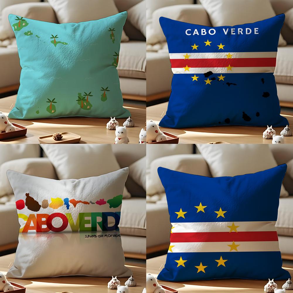 Cabo Verde Cpv Flag Cushion Cover 1 Piece Short Plush Pillowcase, Soft And Washable, Mostly Used For Sofa, Car