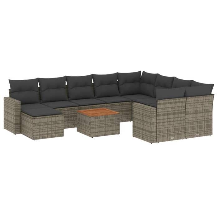 VidaXL Salon de Jardin avec Coussins 11 pcs, Canapés de Terrasse, Ensemble de Meubles de Patio, Mobilier d'Extérieur, Gris 3256746