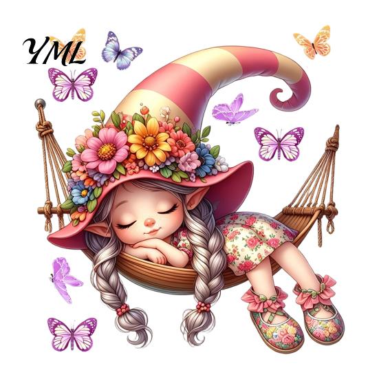 Healing Theme Wall Stickers for Girls Room Flower Fairy Hammock Decal, Peel and Stick Butterfly Tale Waterproof Floral Sticker, Decorative Mural