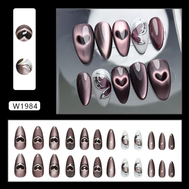 Three-dimensional butterfly cat eye hollow heart, wind removable manicure 24 pieces press on nails