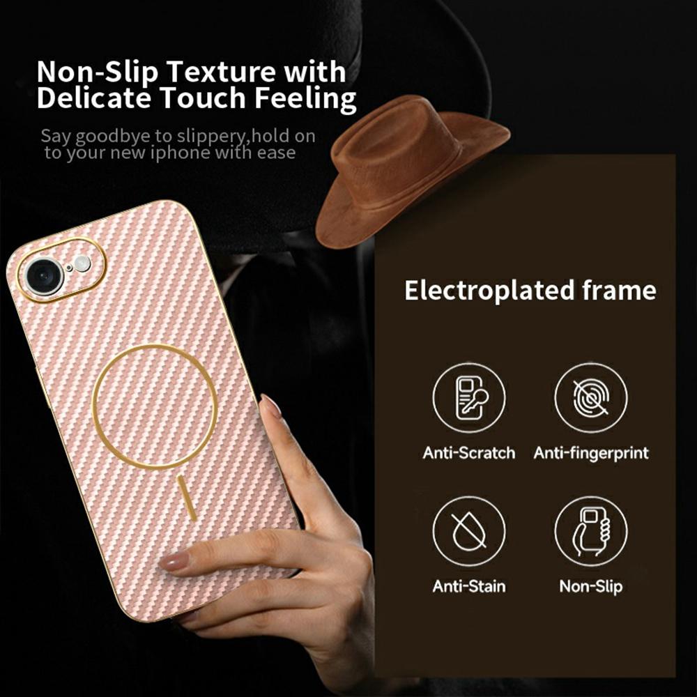 For iPhone 16e Phone Case Carbon Fiber Textured Electroplated TPU Back Cover
