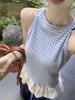 Асимметричный пэчворк из сетки, синяя клетка, топ-майка на бретелях - Стройный, без рукавов, женская весенняя верхняя одежда