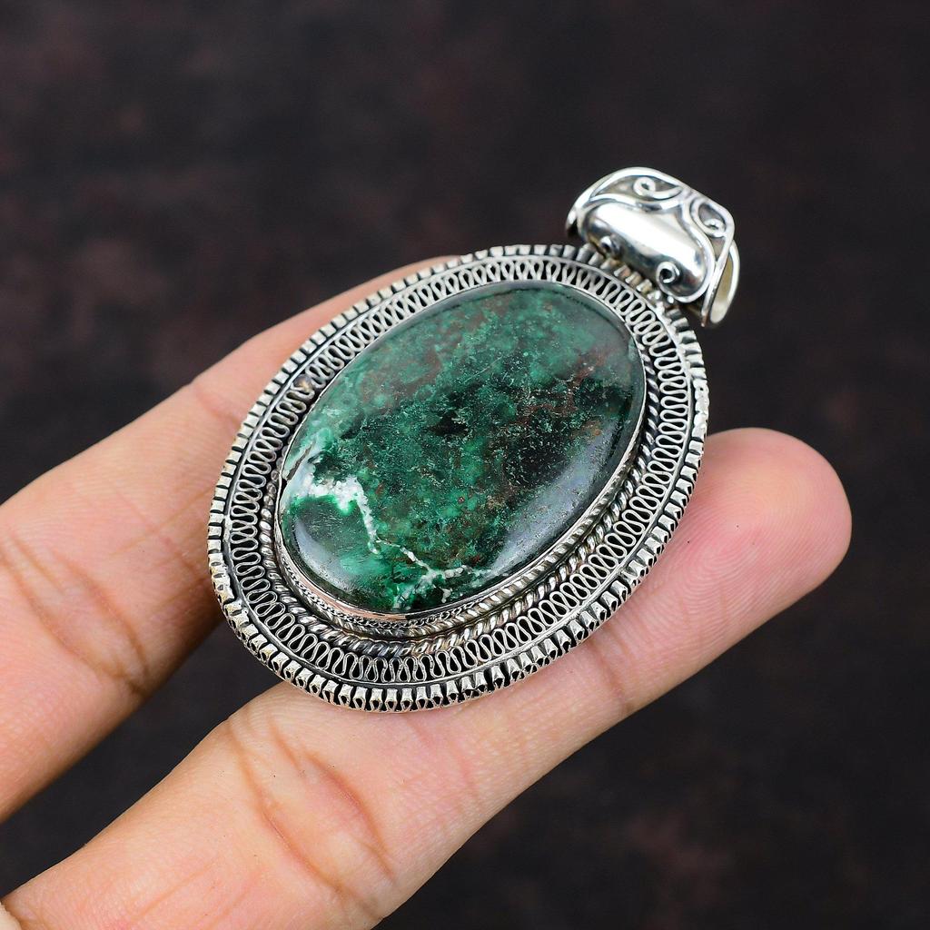 Подвеска из куприта и хризоколлы, оригинальная подвеска из драгоценного камня, ювелирные изделия ручной работы, подвеска из стерлингового серебра 925 пробы, очень красивая винтажная подвеска, подарок для него