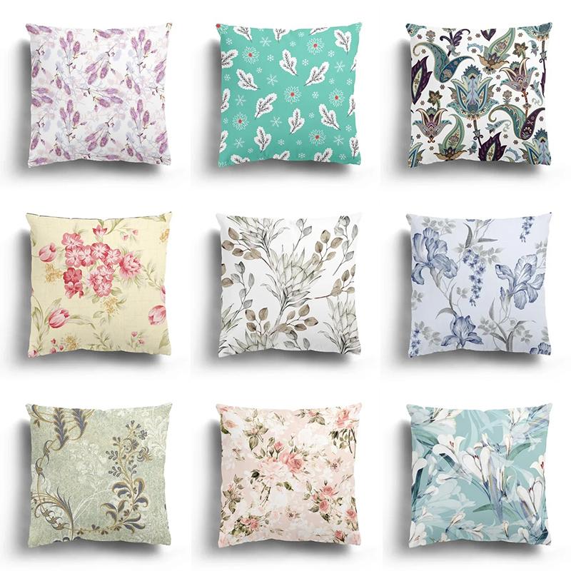 Декоративная наволочка с растительным цветочным узором для дивана в машину, квадратная подушка, наволочка