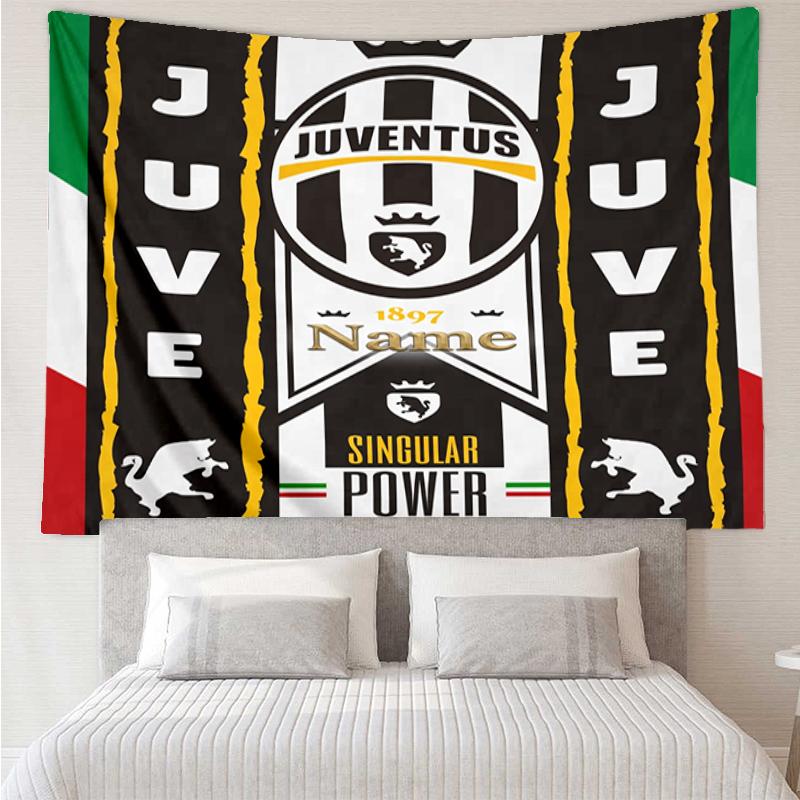 Custom Name Juventus Football Club Print Tapestry, Backdrop, Easy Setup, Ideal for Bedroom, Office & Living Room, with Aesthetic Wall Hanging Decor.