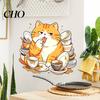 Non-damaging Wall Decal Cartoon Cat Sticker, Funny Orange Bathing/Licking Decal, PVC Sticker Peel And Stick Self-Adhesive Room Mural for Kitchen,