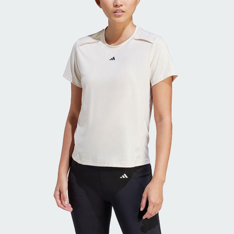 Adidas Футболка Power Tee с однотонным логотипом, спортивная футболка с круглым вырезом и короткими рукавами, женские топы, льняно-коричневый IN6209