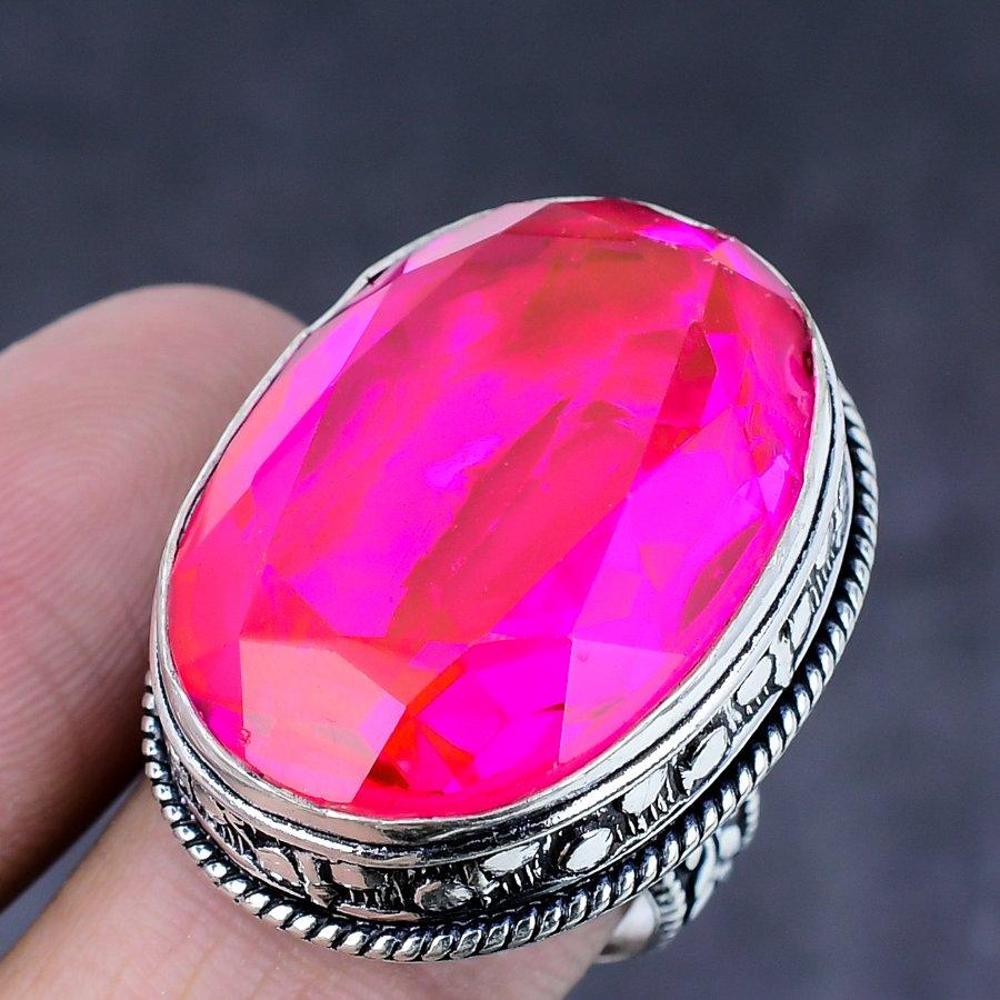 Pink Rubillite Handmade 925 Steling Silver Jewelry Ring Size 9 O2b97