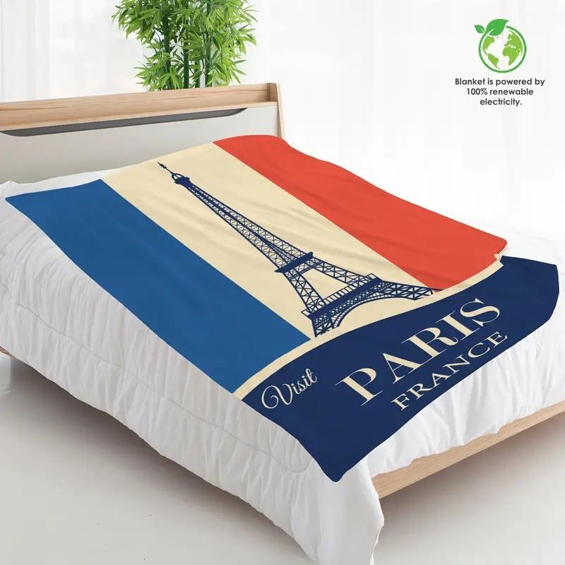 Eiffel Tower in Paris Printed Blanket for Sofa Bed Travel Camping Living Room Office Conditioning Blanket for All Seasons Gifts