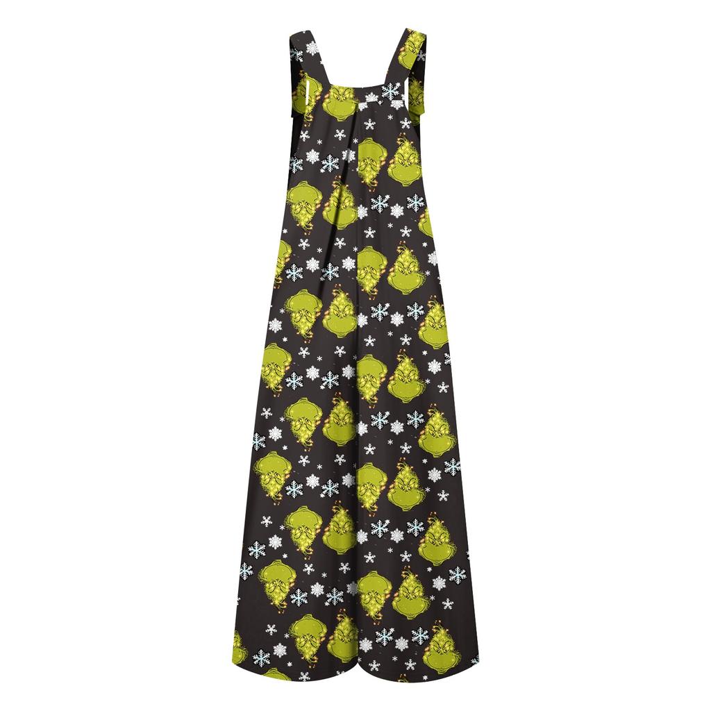 Women's Casual Loose Jumpsuit Christmas Print Wide Leg Jumpsuit Sleeveless With Pockets