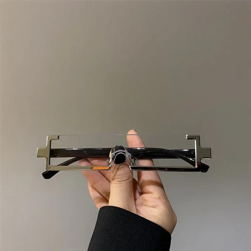 Солнцезащитные очки в стиле хай-тек, с футуристическим ощущением, металлические прямоугольные интегрированные солнцезащитные очки, нейтральные солнцезащитные очки с маленькой оправой для женщин