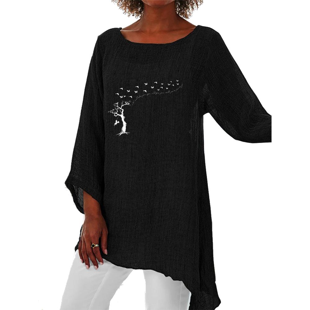 Женская тонкая длинная рубашка на весну и лето, женский повседневный топ с длинными рукавами 3/4, модный принт, свободная рубашка больших размеров с круглым воротником