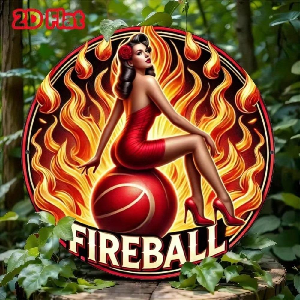 Fireball Metal Sign Round Wall Art Halloween Decor Home Room Decor