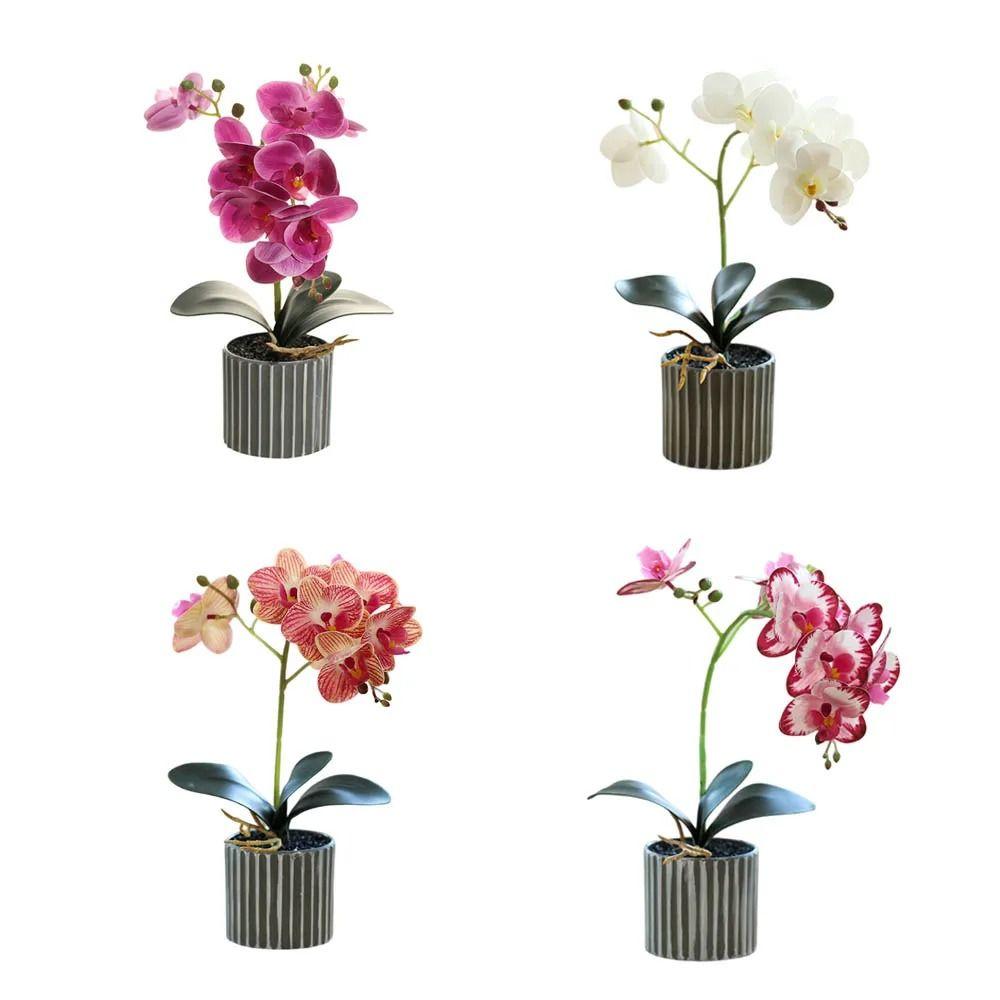 Realistic Artificial Orchid Flower Bonsai 8 Flowers Fake Orchid  Home Garden Decoration