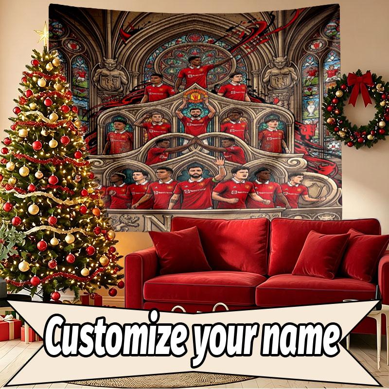 Custom Name Personalized Manchester United Print Tapestry, Wall Art Decor, Bedroom, Dorm, Apartment, LivingRoom, Party Backdrop, Gift for Birthday
