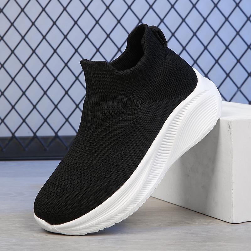 Женские высокие носки, спортивная обувь, однотонные трикотажные рукава, дышащая обувь для ходьбы на открытом воздухе.