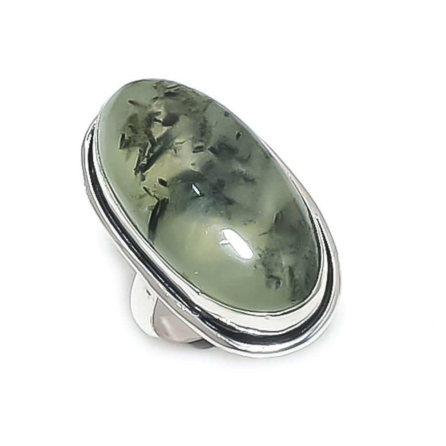 Moss Prehnite Gemstone 925 Sterling Silver Jewelry Ring Size 8