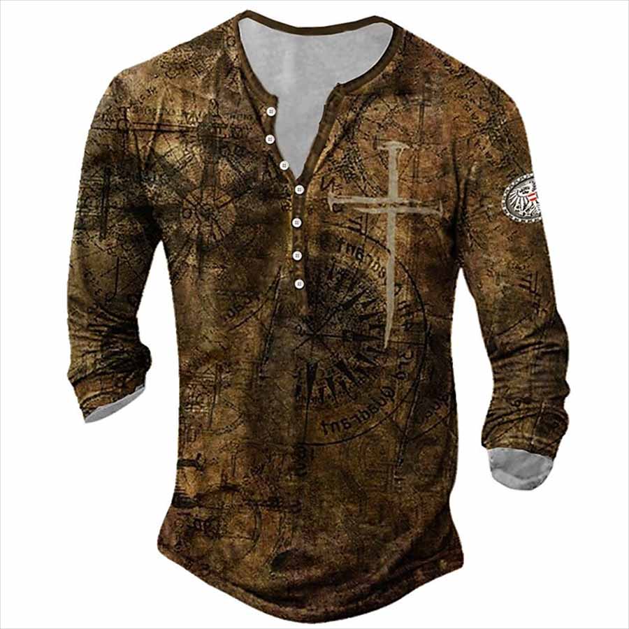 Рубашка Henry's Мужская осенняя футболка с длинным рукавом и 3D-цифровым принтом Повседневная мужская спортивная футболка с пуговицами