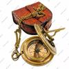Nautical Pocket Sundial Compass With Leather Case
