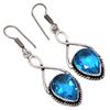 Swiss Blue Quartz Gemstone Gift For Her Silver Jewelry Earrings 1.5''