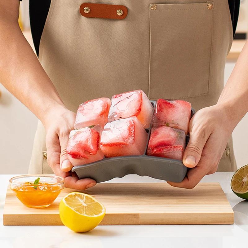 6 Grid Ice Cube Tray Silicone Ice Cube Maker Square Silicone Molds for Ice Cube Mould Cocktail Whiskey Bar Kitchen Accessories
