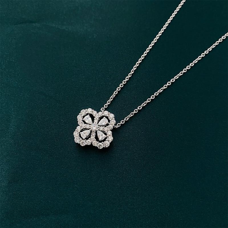 Romantic 925 Sterling Silver Four-leaf Clover Sparking Zircon Pendant Necklace For Women Party Fine Jewelry Fashion Gifts