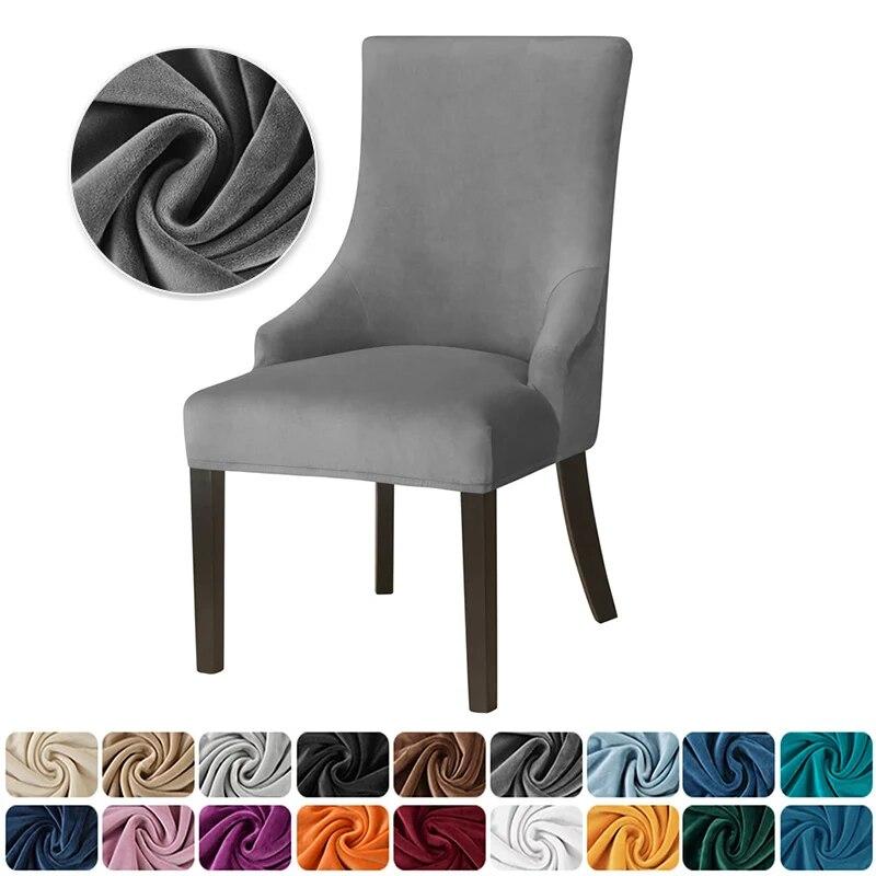 Velvet Stretch Wingback Chair Cover Soild Color Washable Dining Chair Cover High Back Sloping Armchairs Slipcovers Home Dining