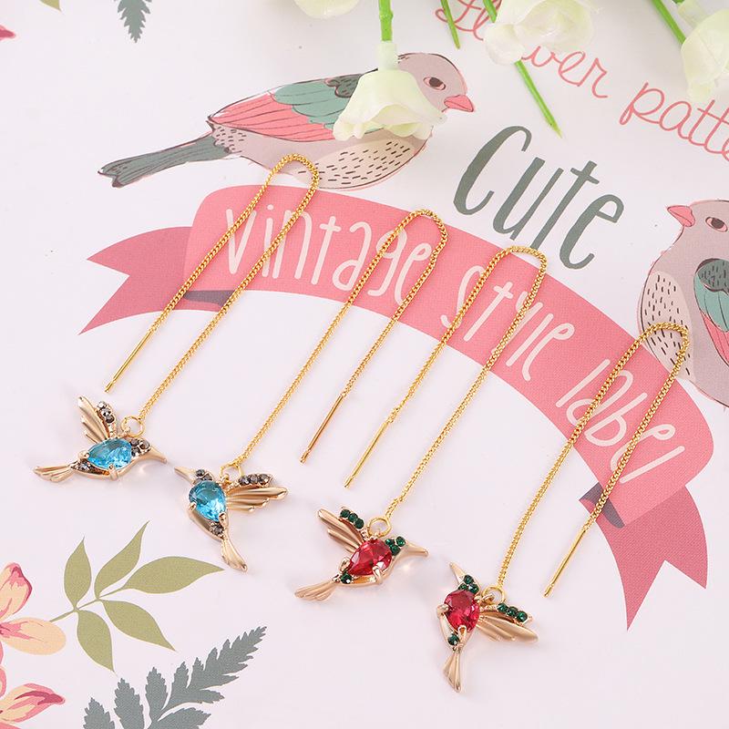 Женские длинные серьги-подвески, ювелирные изделия с 18-каратным золотым покрытием, серьги-подвески в виде колибри, новый изысканный подарок, роскошные аксессуары с кисточками в виде птиц для вечеринок для женщин