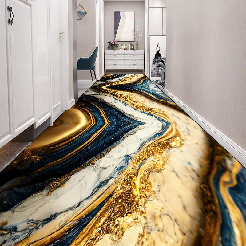 Роскошный Золотой Длинный Ковер для Коридора Высококлассный Ковер для Украшения Лобби Отеля Ковры для Лестничной Площадки Коридора Лестницы Ковровая Дорожка Нескользящий Кухонный Коврик