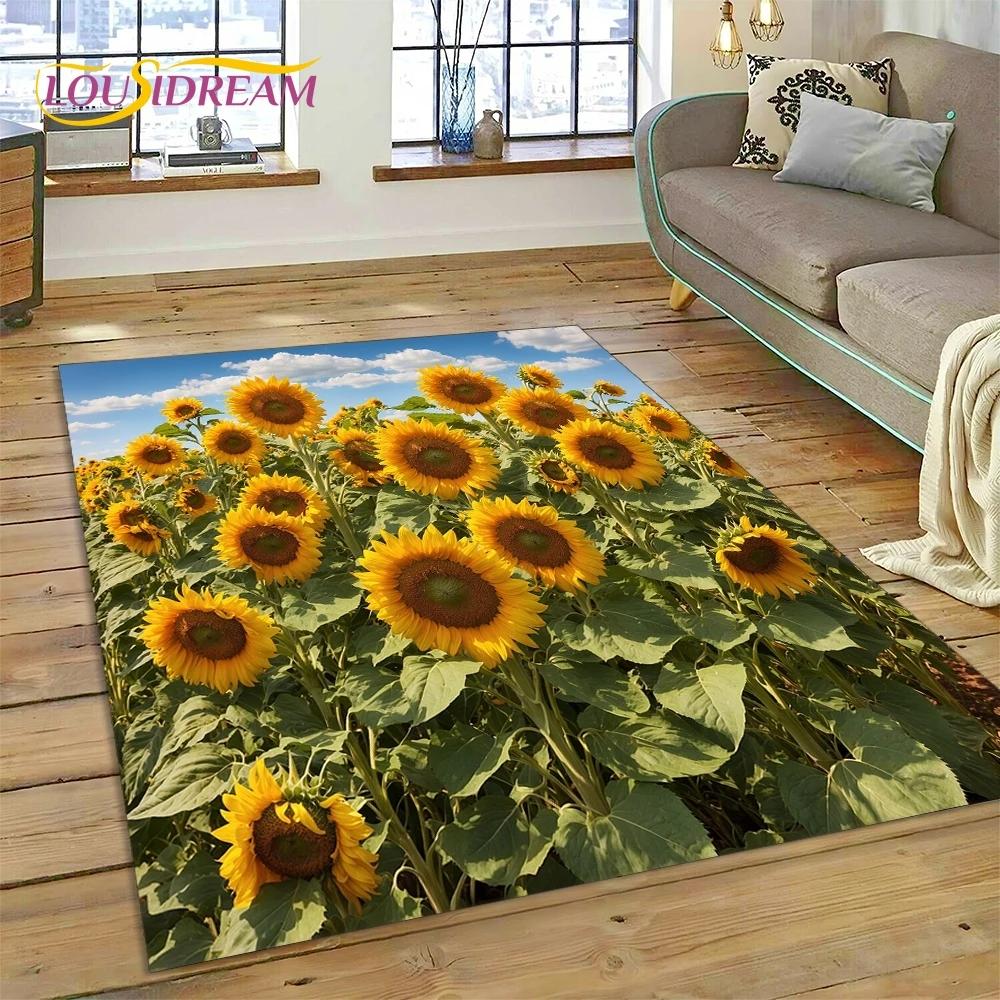 3D Dream Sun Flowers Nordic Daisy Rug Ковер для гостиной Спальня Домашний декор, Нескользящее украшение для дивана Коврик Подарки для детей