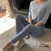 New Arrivals Open Run Baggy Denim Pants Tapered Banding Waist Women