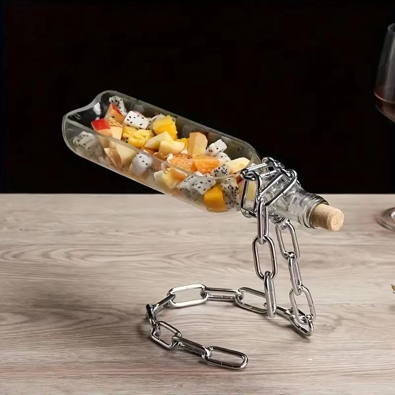 1/1pc Iron Chain Wine Bottle Rack Magical Suspension Rope Chain Whisky Display Holder Home Kitchen Table Decorative Crafts Gifts