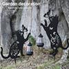 2 Pcs Metal Cat Solar Lights Outdoor Black Cat And Butterfly Yard Sign Waterproof Cat Silhouette Stake Lawn Light for Garden Patio