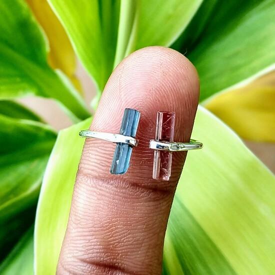 925 Sterling Silver Raw Blue- Green Tourmaline Gemstone Ring Sz 7 US  Christmas