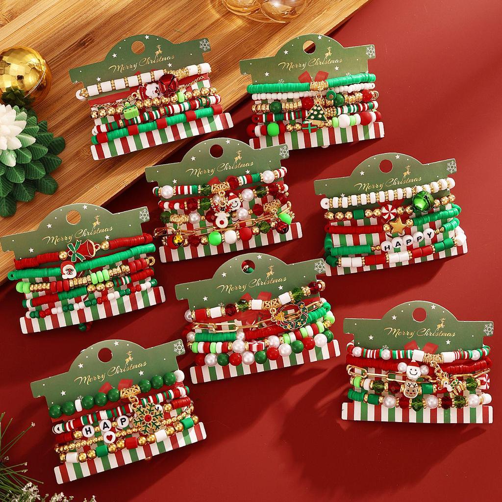 Рождественский браслет-колокольчик из сплава с разноцветной полимерной глиной для женщин