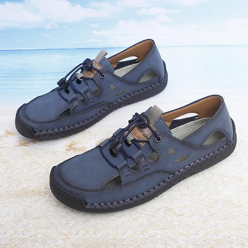 38-48 Летние мужские кожаные пляжные сандалии Pure Handmade мужские сандалии с закрытым носком для мужчин