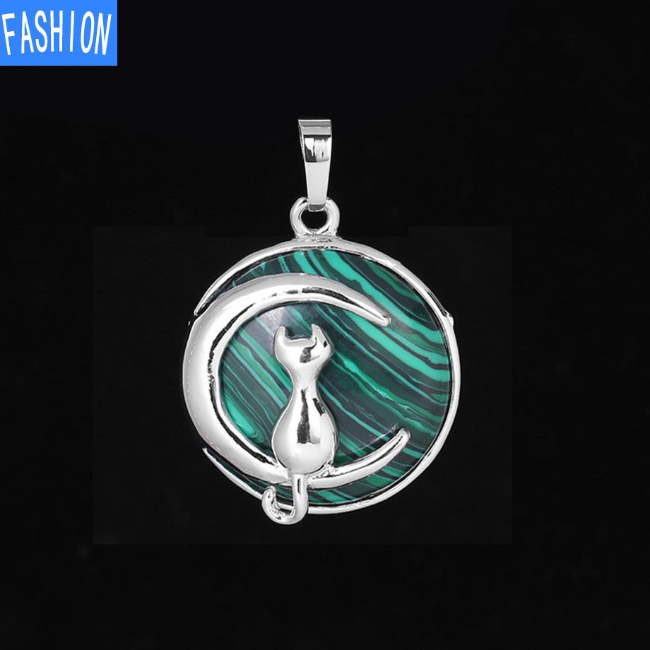 Кулон «Китти и Луна» из натурального камня с полой спиной и хрустальным ожерельем с подвеской «Милая девушка»