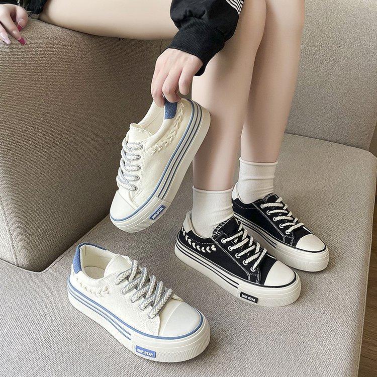 Модная парусиновая обувь в корейском стиле для женщин, осенняя новая дышащая белая женская обувь с тканевой поверхностью Ins, модные женские кроссовки на платформе