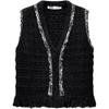 Женский жилет с V-образным вырезом и бахромой, черный 8146105-800