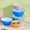 Штабелируемая квадратная пластиковая миска с крышкой. Большое отверстие. Компактная салатница для приготовления еды. Кухонные принадлежности.