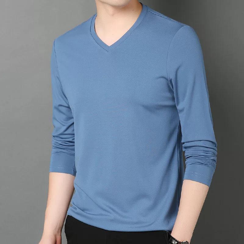 2023 Men's Slim Fit V-Neck Long-Sleeved T-Shirt for Spring and Autumn