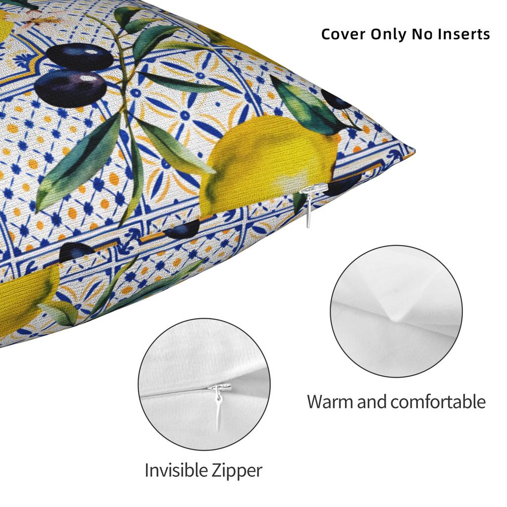 Yellow Lemon Pattern Pillow Case Vintage Pillow Cover Comfy Pillowcases For Living Room Bed Chair