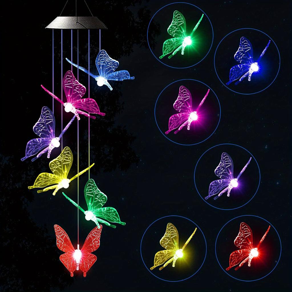 Solar Wind Chime Butterfly Wind Chimes Light 6LED Color Changing Solar Butterflies Wind Chime Waterproof Romantic Solar Powered Butterfly Lights
