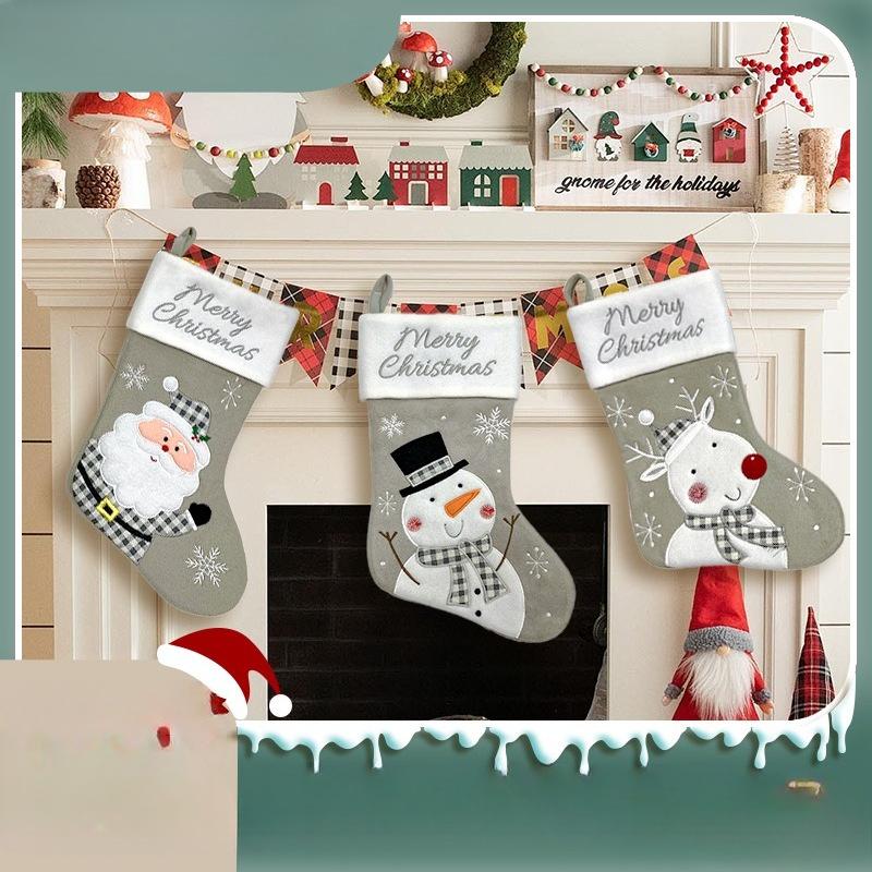 Christmas stockings Santa Claus snowman elk grey Christmas gift stockings decorative candy bag
