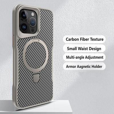 Для iPhone 16 15 14 13 12 Pro Max Мягкая резиновая рамка Magsafe Stand Phone Case Защита линзы Углеродное волокно Текстурированная задняя панель Cover