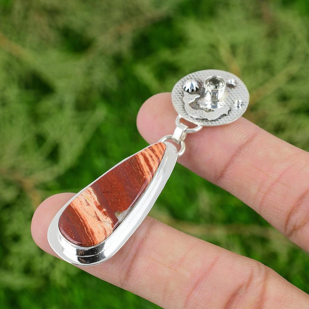 925 Silver Red Snakeskin Jasper Gemstone White Topaz Mermaid New Pendant Jewelry